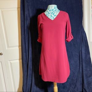 Maroon/Burgundy Shift Dress w/ Button 3/4 Sleeves